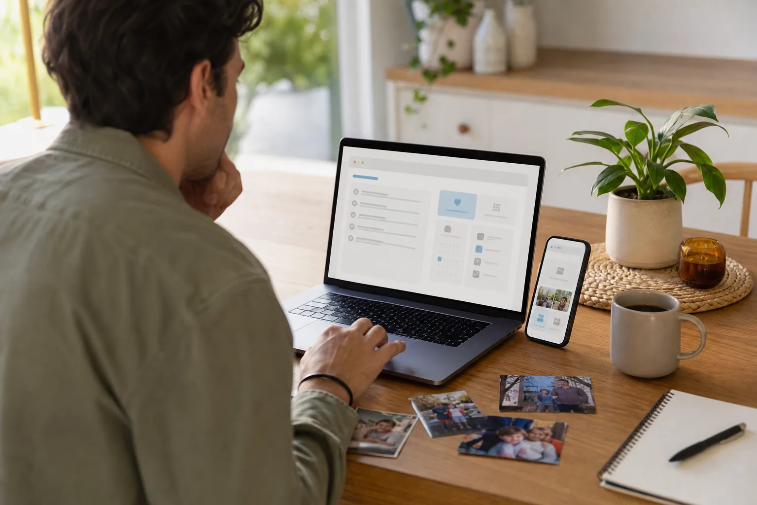 A man creating a personalized song gift from photos and memories